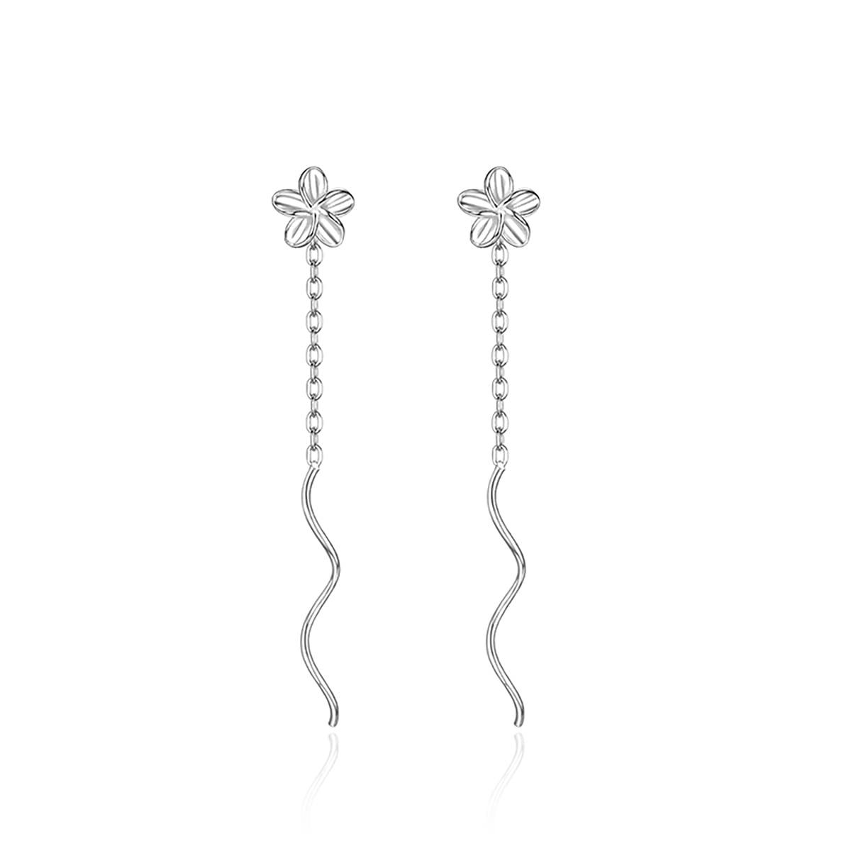 SLUYNZ 925 Sterling Silver Dangle Flowers Earrings Chain for Women Elegant Flowers Helix Earrings Threader