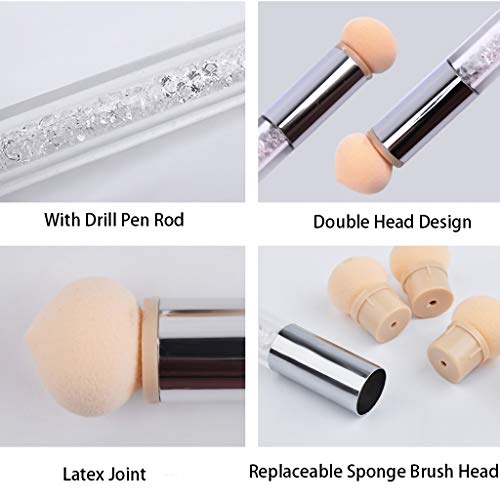 HuiDao Sponge Nail Art Tool Pen Dual Head Nail Sponge Brush Picking Dotting Gradient Ombre Nail Pen Brush with 4 Replacement Heads (White)