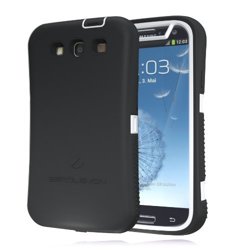 Zerolemon White / Viper Black Zero Shock Series for Samsung Galaxy S3 S III I9300 - Covers All Battery Sizes - Rugged Hybrid Case Includes Screen Protector, Belt Clip, Holster and Kickstand
