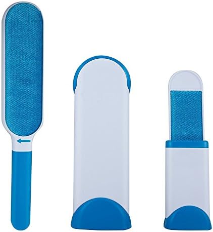 Pet Fur and Lint Remover with Self-Cleaning Base - Double-Sided Brush Removes Cat Dog Hair from Clothes &amp; Furniture (Blue)