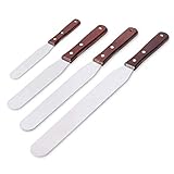 Yamoo Cake Icing Spatula Set of 4 Professional Stainless Steel Cake Decorating Frosting Spatulas, Flexible Resistant Blade, Easy Hang with Hole, Wooden Handle for Easy Grip, 4