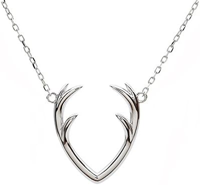 Amofa 925 Sterling Silver Handcrafted Deer Antler Pendant Necklace