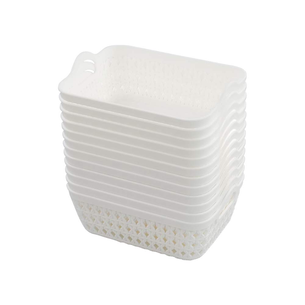 Cadineer 12-pack Mini Plastic Tray Basket, White Storage Baskets Tray