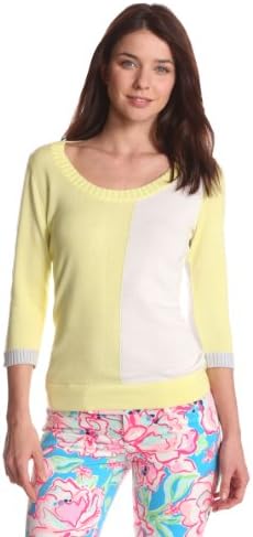 Evolution by Cyrus Women's 3/4 Sleeve Scoop Neck Sweater Top Color Block, Pistachio Punch/White Wicker/Ice Grey, Large