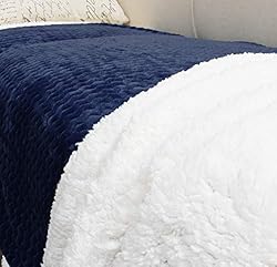Catalonia Navy Blue Sherpa Throws Blanket, Super