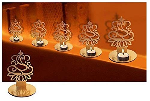 4 Pc Set Lord Ganesha Shape Diwali Shadow Diya. Deepawali Traditional Decorative Diya in Lord Ganesha Shape for Home/Office.Religious Tea Light Candle Holder Stand. Diwali .Indian Gift Items.