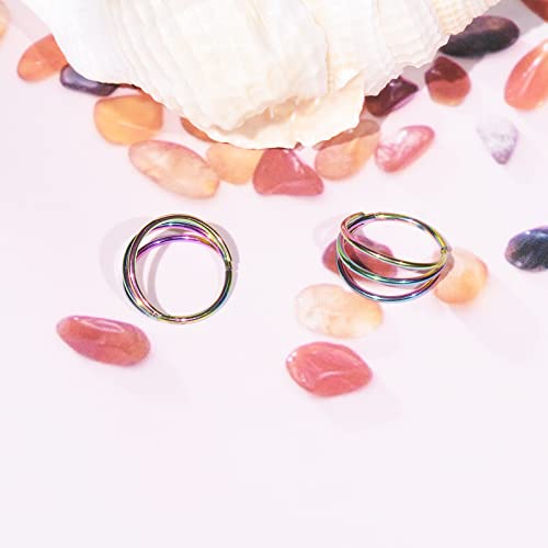 Kingdot 20G Septum Clicker Nose Rings Triple Open Stack Conch Daith Piercing Jewelry Cartilage Earring Hoop Surgical Steel Conch Daith Helix Rook Lobe Earring(rainbow)