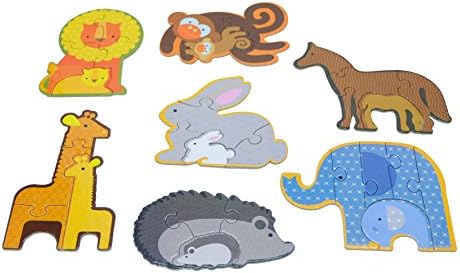 Puzzle 7-In-1 Set - 7 Different Animal Educational Knob Puzzles For Boy &amp; Girl Toddlers - Lion, Rabbit, Elephant, Monkey... Made In Vietnam