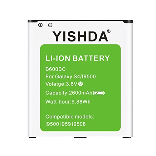 Galaxy S4 Battery | YISHDA 2600mAh Replacement Battery for Samsung Galaxy S4 I337 I545 L720 M919 R970 I9500 I9505 I9506 | Samsung S4 Spare Battery [18 Month Warranty]