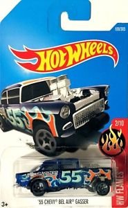 Hot Wheels 2017 HW Flames '55 Chevy Bel Air Gasser 109/365, Blue