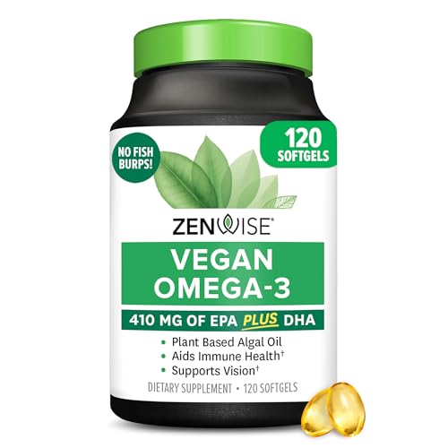 Zenwise Health Vegan Omega 3 Supplement, Algae Oil, EPA DHA - 120 CT | 120 Softgels, Plant-based Fish Oil Alternative, 510mg EPA DHA DPA, Algal Oil, Sustainably Sourced, Burpless, Non-GMO, Vegan