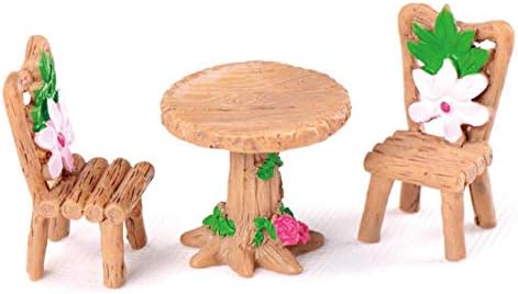 nanshoudeyi Miniature Resin Floral Table Chair Landscape Fairy Garden DIY Dollhouse Decor Set of 3