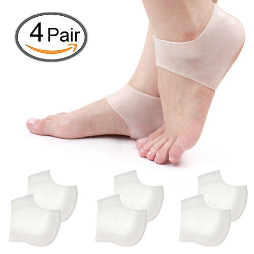 Gel Heel Cups Inserts and Compression Heel Sleeves Socks--4 Pairs, Foot Ankle Pain Relief for Plantar Fasciitis Spurs Pads Cracked , Heel Protection Cushion Shock Absorptio