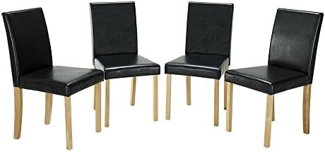 Comfortableplus Urban Style Solid Wood Leatherette Padded Parson Dining Chairs,Dining Upholstered Side Chair - Curved Back Black Black Seat+Original Legs