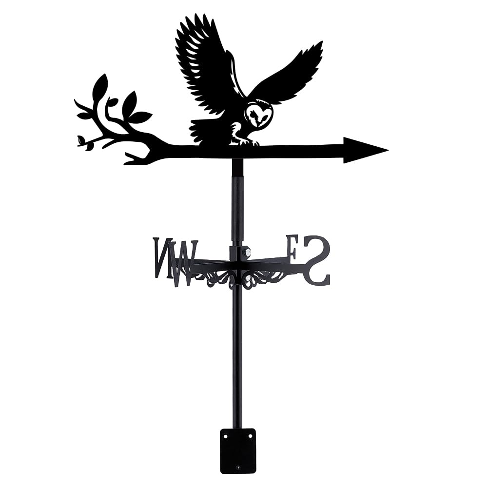 SUPERDANT Owl Weather Vane Owl on Branch Weathervanes Black Metal Wind Vanes Animal Weather Vanes Weathervane Garden Ornament for Farmhouse Garden Outdoor Yard Roof Shed Paddock Decoration