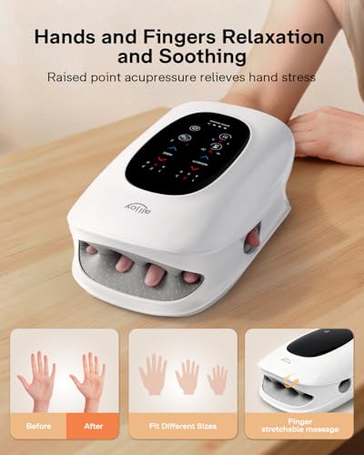 ALLJOY Hand Massager with Heat and Compression, Knuckle Stretching and Hand Massage, 6 Modes 6 Intensities 3 Heat for Arthritis and Carpal Tunnel Relief, Gifts for Women Men(White)