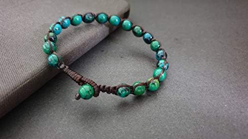 Handmade Black Wax Cord Single Chrysocolla Brass Bead Bracelet, Bead Bracelet,Bangle