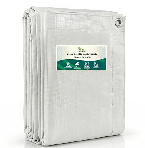 GARDENIX Tarpaulin Waterproof Heavy Duty Tarp Sheet Cover, White 90 g/m² (3 m x 4 m), Garden Tarpaulin Sheet for Camping, Terrace - Waterproof, Weatherproof, UV Protection, Reinforced Eyelets
