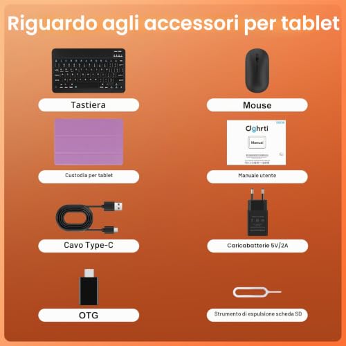 Android Tablet 15 [30GB RAM] 128GB ROM, 10 Inch IPS HD Screen+1TB Expandable, 8-core, 8000mAh, Metal Body, 5MP+8MP, Face ID, Widevine L1 - with Keyboard, Mouse, Protective Case - Purple