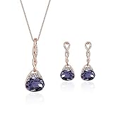 Teniu Fashion Crystal Pendant Necklace Earring Set Rose Gold Jewelry Set for Women Girls