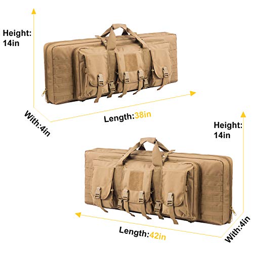 XWLSPORT AK47/AR16 Tactical Rifle Case Double Carbine Bag Outdoor Molle Deluxe Double Rifle Gun Bag Padded Long Gun Case & Rifle Storage Backpack(2 Sizes and 6 Colors to chooese from) (TAN, 42inch) - Thumbnail 2