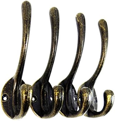 Set of 4 Bronze Finish Double Coat Hooks