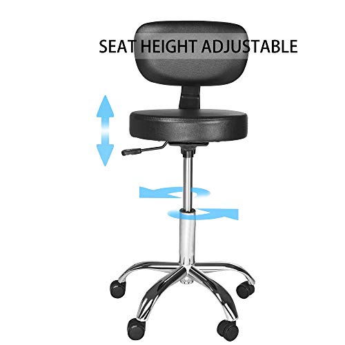 Staron Hydraulic Lift Height Adjustable Rolling Swivel Stool Chair with Round Beauty Seat with Backrest for Treatment of Salon,Massage, Factory, Shop (Black)
