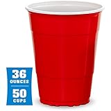 GoBig 36oz Giant Red Party Cups 50 Pack | Holds Twice as Much as Standard Party Cups | Includes 4 XL Pong Balls
