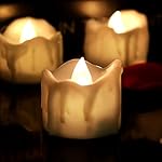 Micandle 12pcs Warm White Flickering Flashing LED Tea Lights Flameless Candles, Tear Wax Dripped Battery Operated Christmas Candles, Mini Tealight Candles for Wedding Halloween Outdoor Party.