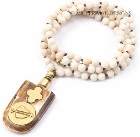 1980s Vintage Lucky Bottle Charm Necklace with Fossil Stone Jasper - 33 Inches Long Handmade Boho Necklace by Miller Mae Designs