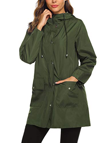 SUNAELIA Rain Jacket Women Waterproof Lightweight Hooded Raincoat Active Outdoor Windbreaker Trench Coat S-XXL (Large, Army Green)