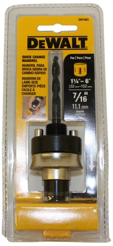 DEWALT Hole Saw Mandrel, Quick Change, 1-1/4-Inch to 6-Inch Diameter, 7/16-Inch Shank (DW1803)
