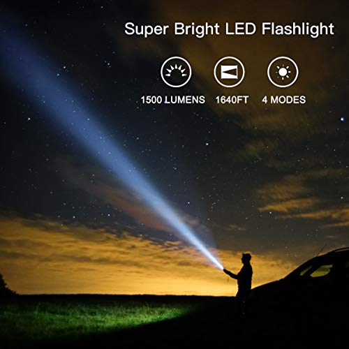 1500 Lumens LED Flashlight USB Rechargeable IP68 Waterproof Ultra Bright Tactical Flash light Torch for Outdoor Camping Hiking Cycling