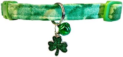 St Patrick's Day Cat Collar Green With Clover Charm and Bell Breakaway For Safety