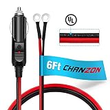 [UL Wire]Chanzon 6Ft Male Plug Cigarette Lighter Outlet + Eyelet Terminal Spring Power Supply Cord 12V 16AWG Heavy Duty Cable Fused DC Power 12 24 Volt Socket for Car Inverter Tire Inflator Air Pump