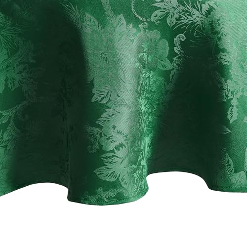 Elrene Home Fashions Poinsettia Elegance Jacquard Christmas/Holiday Waterproof Stain Resistant Dining Tablecloth, 60X84 Oval, Green
