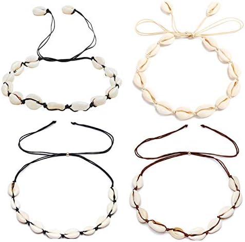 COMMINY Natural Cowrie Shell Choker Necklace with Pearl for Women Girls, Handmade Adjustable Seashell Collar Necklace Set Hawaii Jewelry for Summer Vacation