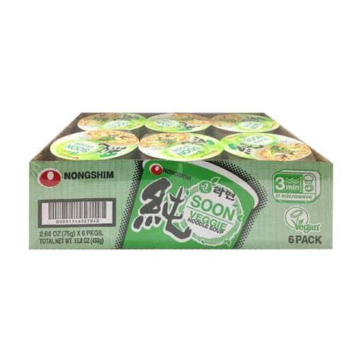NONGSHIM SOON CUP NOODLE SOUP, VEGGIE, 2.6 OUNCE (PACK OF 6)