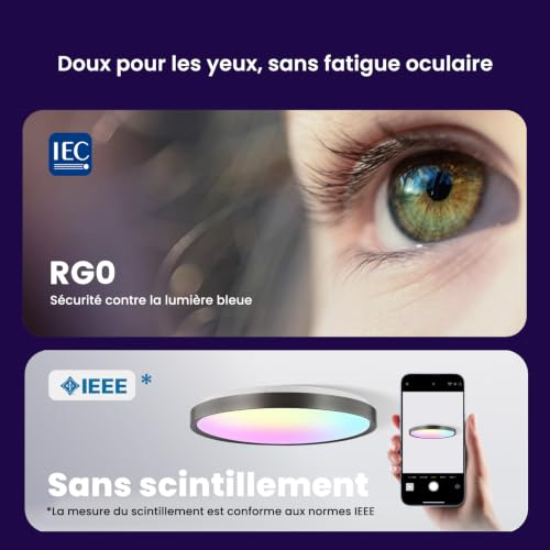 Yeelight Office Close-to-Ceiling Lights RGB LED Smart Ceiling Lights, 60W, 3800 Lumens, 2700K-6500K, Dimmable Lamp, Compatible with Alexa, for Living Room, Bedroom, Kitchen
