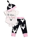 Baby Newborn Girls Cute Bodysuits with Leggings and Hat 3pcs outfit Clothes (0-3M, Pink)