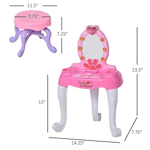 Qaba Kids Vanity Table and Chair Beauty Pretend Play Set with Mirror
