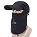 YCHY Folding Fishing Hat 360° Solar Protection UPF 50+ Unisex Flat Sun Caps Removable Neck&Face Flap Cover Hats for Hiking,Fishing,Hunting,Backpacking,Cycling, Camping,Outdoor Sports (Black)