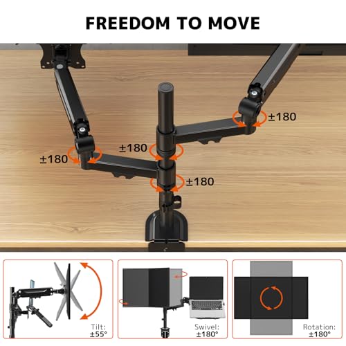 PUTORSEN Monitor Mount with Laptop Arm for 17-35 Inch Screens up to 18 Inch Notebook, Fully Adjustable Spring Supported Laptop Holder Desk, VESA 75 x 75/100 x 100 mm
