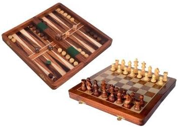 Wooden Chess/Backgammon 8 inch Magnetic 2 In 1 Wooden Board Game.