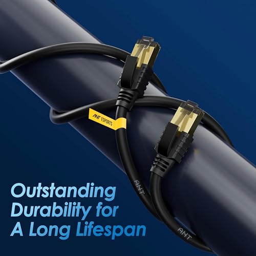 Ant Esports AEC7105 Gold Plated Cat7 Ethernet Cable High Speed 10Gbps 600MHz Ethernet Cord LAN Cable with RJ45, Weatherproof Internet Network Patch Cord for Gaming, PS, Xbox, Modem, Router 5M Black 3