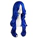MapofBeauty 24 Inch/60cm Charming Synthetic Long Wavy Side Bangs Women Party Anime Cosplay Wig (Navy Blue)