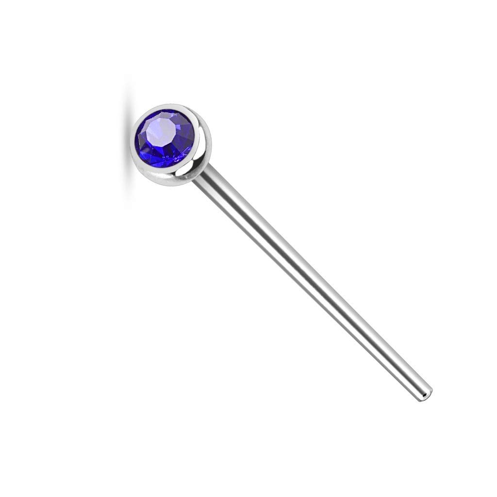 PiercedOff 316l Surgical Steel Fishtail Nose Stud with Blue CZ Gem - Thickness 20GA (0.8mm) / Length 19mm / Gem Size 2mm