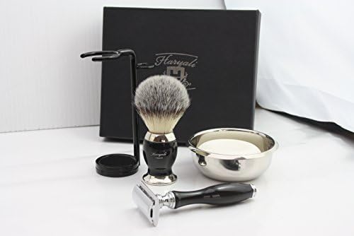 Haryali London Shaving Kit – 5 Pc Shaving Kit – Double Edge Safety Razor - Synthetic Hair Shaving Brush – Shaving Soap – Shaving Bowl – Shaving Stand – Black Color Shaving Set as Gift - Image 5