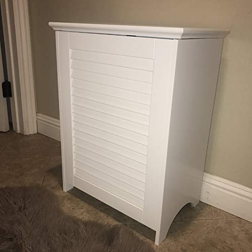 White Wooden Hamper with Flip Lid, Ventilated Storage Bin Basket