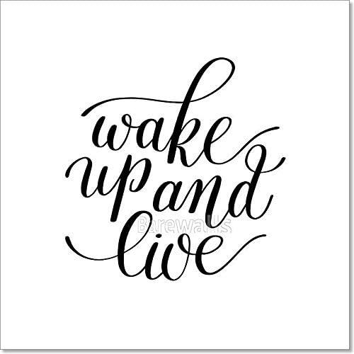Barewalls Wake Up and Live, Motivational Quote, Handwritten Illustration I Paper Print Wall Art (16 in. x 16 in.)